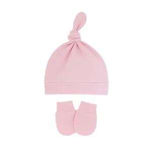 Pink Baby Hats Newborn Knot Beanie Scratch Mitten