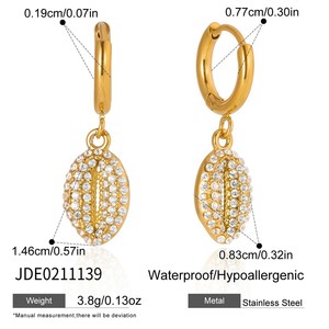 ต่างหูทรงหยดน้ำลายทะเล สแตนเลสชุบทอง 18k รูปปลาดาวและเปลือกหอย เครื่องประดับฤดูร้อน - Product Image 3