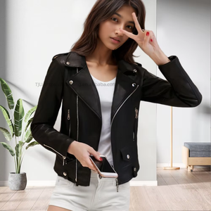 Best Selling PU Leather <b>Zipper</b> up Slim Fit Short Women Fashion - Product Image 2