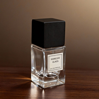 Mini flacon de parfum carré rétro de luxe de 30 ml avec vaporisateur en verre, bouchon en bois, logo personnalisé, impression sur écran givré non transparent