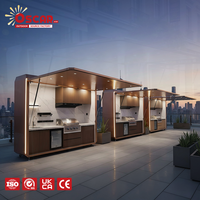Îlot de cuisine extérieur en acier 304 avec plan de travail en marbre, personnalisable et fonctionnel pour patio, jardin, balcon, conforme aux normes européennes