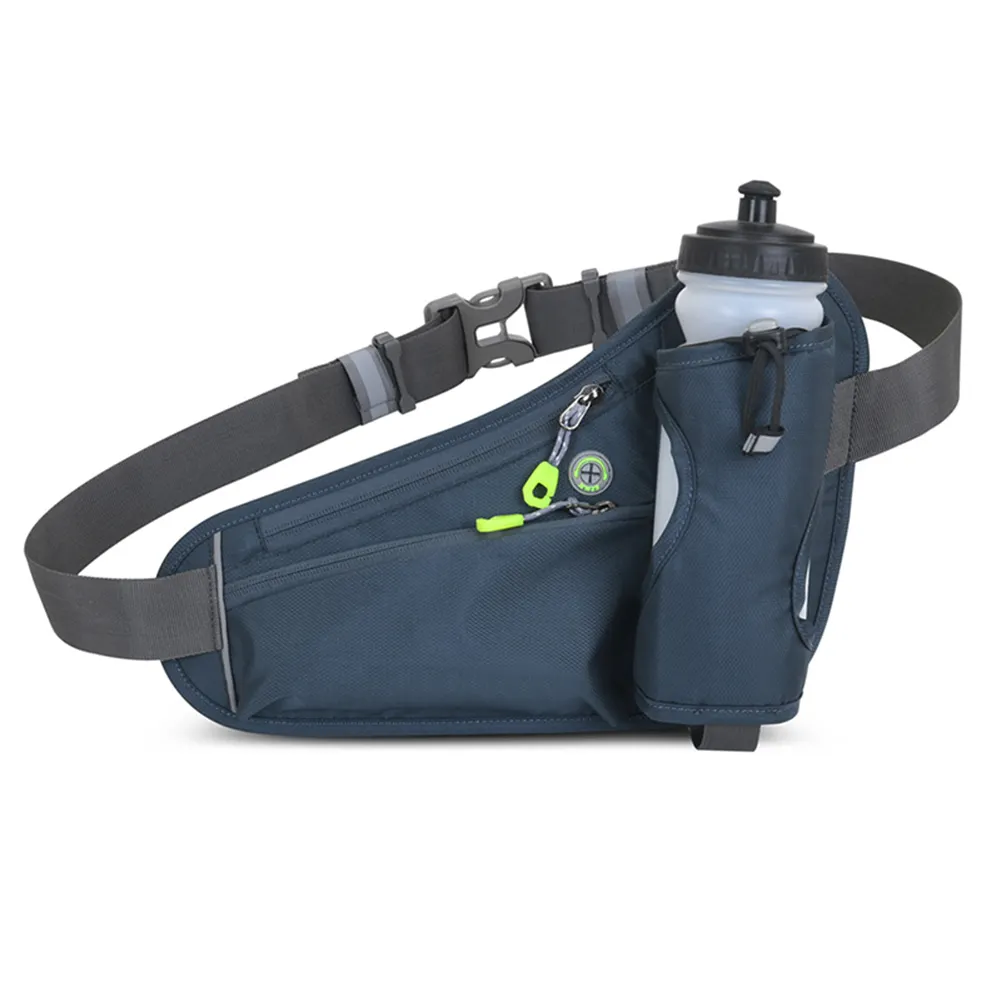 OEM ODM Jogging Sport Waist Bag Water Bottle Holder Camping Hiking Fitness Cycling Sport Fanny Packs with Night Reflective Strip