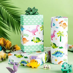 Rollo de papel de regalo con diseño de dinosaurios, 17 pulgadas x 16.5 pies, papel artístico verde con patrón de lunares de dinosaurios para envolver regalos de cumpleaños o baby shower - Product Image 5