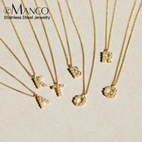 Collier EManco en acier inoxydable, chaîne câble, lettres incrustées de perles, minimaliste, élégant, pour tous les jours, pour les fêtes, bijoux de mode