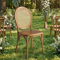 Silla de Comedor de Plástico PP con Diseño de Madera Antigua y Respaldo de Ratán, Apilable, para Uso Comercial en Interiores/Exteriores