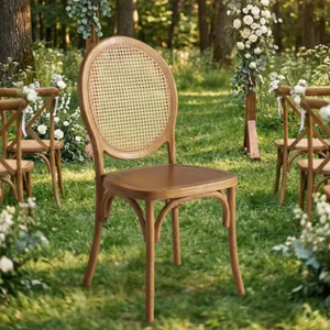 <span class=keywords><strong>Chaise</strong></span> de salle à manger en plastique PP imitation bois antique avec dossier en rotin, empilable, pour usage commercial intérieur/extérieur - Product Image 1