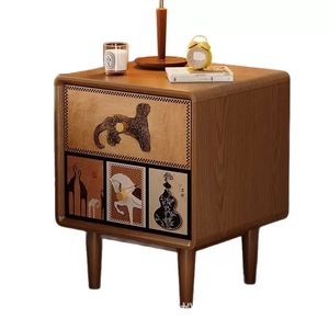 <b>Vintage</b> style wooden <b>bedside</b> <b>table</b>, solid wood bedroom storage cabinet, niche design, double-layer storage cabinet - Product Image 2