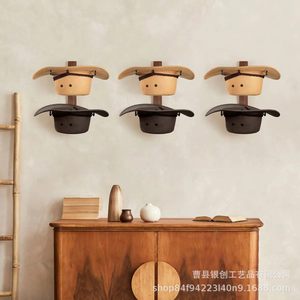 Solid Wood Wall Mounted Cowboy Hat Rack Multi Layer Storage Display <b>Home</b> Decoration Punch Free Installation - Product Image 4