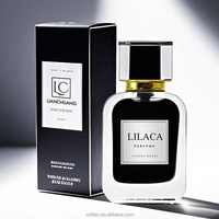 Flacon de parfum carré en verre transparent avec double capuchon argenté et doré, boîte cadeau noire simple, logo personnalisé, contenant de parfum vide