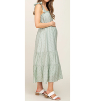 Robe de maternité mi-longue décontractée d'été à nouer aux épaules, à pois, froncée, taille unique pour femmes enceintes