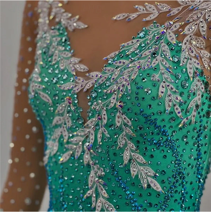Custom Green Spandex Ice Skating Dress For Adults & Kids Oem Custom Green Spandex Ice Skating Dress For Adults & Kids Oem
