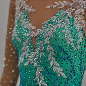 कस्टम आइस स्केटिंग ड्रेस लड़कियों वयस्क ग्रीन स्पैन्डेक्स स्केकेट स्कर्ट नृत्य संगठनों के लिए बॉलरूम आकृति स्केटिंग पोशाक - Product Image 3