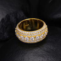 Bague Moissanite de luxe en argent sterling S925 à 5 rangées, plaquée or et certifiée style Hiphop pour homme