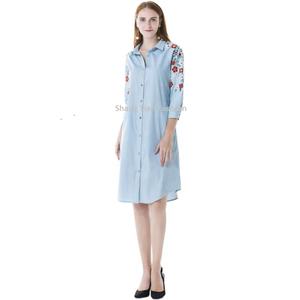 Vestido Largo Informal de Mezclilla para Mujer, Estilo Casual, Bordado, Manga Larga, Venta al Por Mayor 2025 - Product Image 1