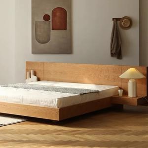 Juego de Muebles de Dormitorio de Lujo Moderno para Apartamento de Hotel de 5 Estrellas, Cama de Plataforma de Madera Natural con Mesitas de Noche y Cabecera Integradas - Product Image 1