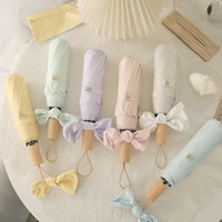 Parapluie de poche mini pliable manuel avec nœud papillon, logo personnalisé OEM, revêtement noir UPF50, 8 baleines, pour femmes et filles