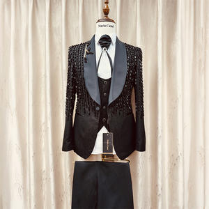 <span class=keywords><strong>Traje</strong></span> Hecho a Mano Personalizado para <span class=keywords><strong>Hombre</strong></span>, Esmoquin de 3 Piezas, Chaqueta, <span class=keywords><strong>Chaleco</strong></span> y Pantalones, Cierre de un Botón, Ropa Formal para Novio, Estilo Europeo - Product Image 1