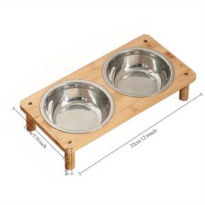 Ensemble de 3 bols en bambou naturel surélevé pour chat avec 3 bols en acier inoxydable design anti-vomissement pour mangeoire d'intérieur pour animaux de compagnie - Product Image 6