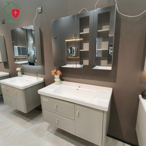 White bathroom cabinet storage mirror cabinet glass display cabinet white countertop sink hanging cabinet body - Product Image 3