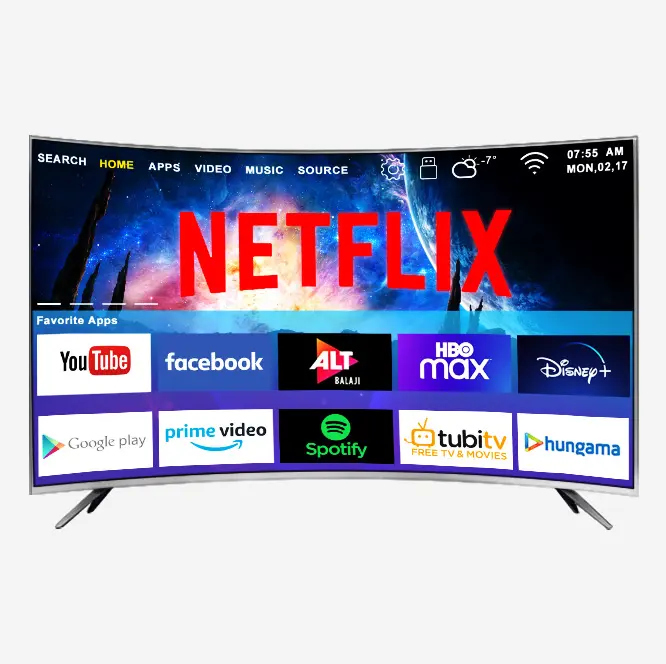 Ultra ince kavisli Android TV 50 inç 55 inç 60 inç 65 inç 70 inç 85 inç kavisli tv akıllı 4k ultra hd