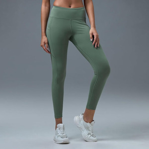 High Elastic Waist Solid Color <b>Yoga</b> <b>Leggings</b> Full Length Seamless Four-Way Stretch Spandex/Nylon Eco-Friendly Breathable Women's - Product Image 3
