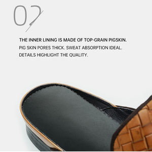 Nouvelles pantoufles d'été confortables en cuir de vachette pour hommes, style Baotou à bout fermé, tissées à la main, pour affaires, décontractées, ou pour mariage et fête - Product Image 3