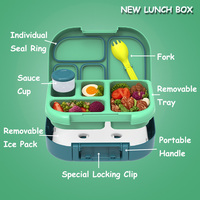 Boîte à lunch réutilisable à 3 compartiments, mignonne, compatible micro-ondes, sans BPA, en PP de qualité alimentaire, pour enfants, adultes et nouveau-nés, avec poignée