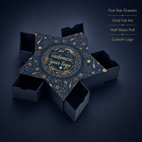 Caixa de Presente em Forma de Estrela Leabon com Cinco Gavetas Azul Marinho Folha Dourada Celestial Natal Personalizado com Logo Atacado de Fábrica