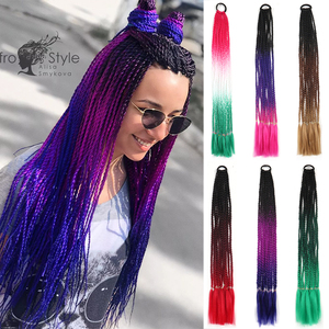 Queue de cheval tressée ombrée sans nœuds, extensions de cheveux synthétiques à tresser de 25 pouces <span class=keywords><strong>avec</strong></span> bande élastique, tresses au <span class=keywords><strong>crochet</strong></span> couleur dégradée - Product Image 1