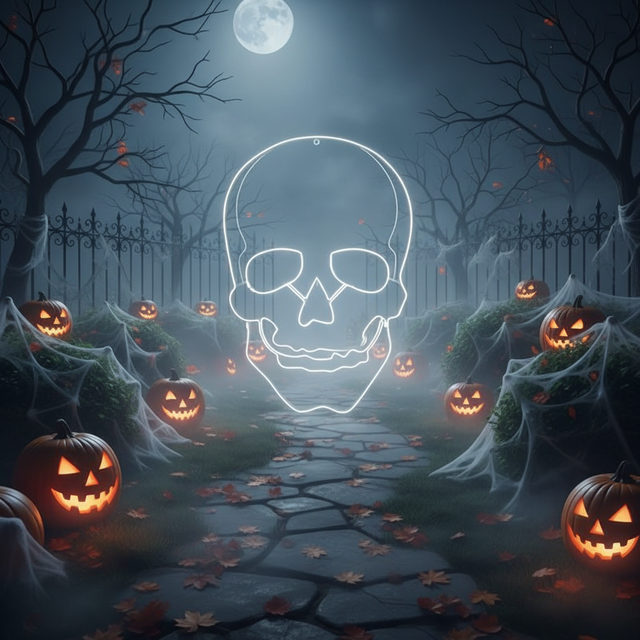 Outdoor LED Steel Frame Large Skull 61*90CM 6M Halloween Holiday Party Decor Motif Figures Neon Lights