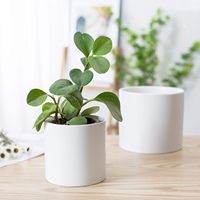 Pot de fleurs cylindrique moderne de 5 à 7 pouces, pots de plantes d'intérieur, drainage robuste, bouchons en caoutchouc amovibles, blanc mat (lot de 2)