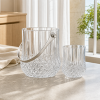 Seau à glace en verre avec poignée métallique robuste et ensemble de verres – Seau à vin en verre blanc premium pour la vente en gros – Articles de bar en gros