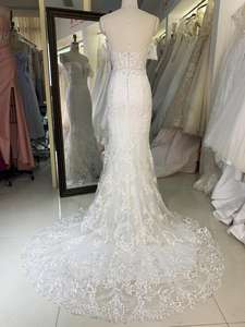 Elegante abito <span class=keywords><strong>da</strong></span> sposa a sirena con volant in pizzo ricami a scollo a V con Design sottile manica corta per le spose - Product Image 5