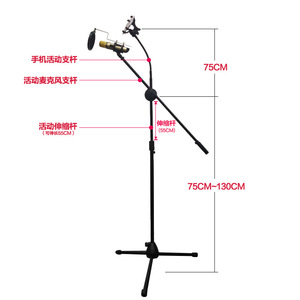 Aluminum <b>Microphone</b> <b>Stand</b> With Phone Clip Adjustable Height For Stage Karaoke Use - Product Image 3