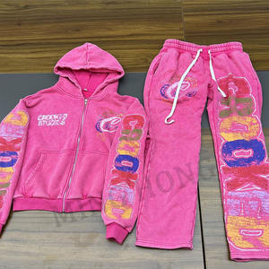 Survêtement à capuche et pantalon de survêtement zippé et délavé à l'acide, style de rue lourd et design - Product Image 3