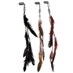 Women Feather Hair Clips Handmade Boho Hippie Hair Extensions with Clip Comb DIY Accessories Hairpin Headdress