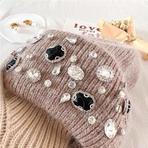 2023 Knitted Beanie <b>Hat</b> Gorros De Invierno Wholesale Beanie <b>Hats</b> Custom Embroidery logo Beanie <b>Hats</b> with Rhinestones - Product Image 4