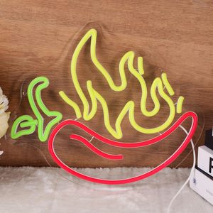 Flaming Hot Chili Peppers Letreros de neón Alimentos rojos y amarillos para Mexican Spicy Logo Light Custom Flame Luces de neón - Product Image 5