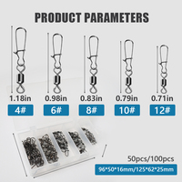 LUSHAZER 50/100pcs Rolling Swivel Snap Kit Fishing Connector Stainless Steel Barrel Swivel Fishing Accessories Set with Box