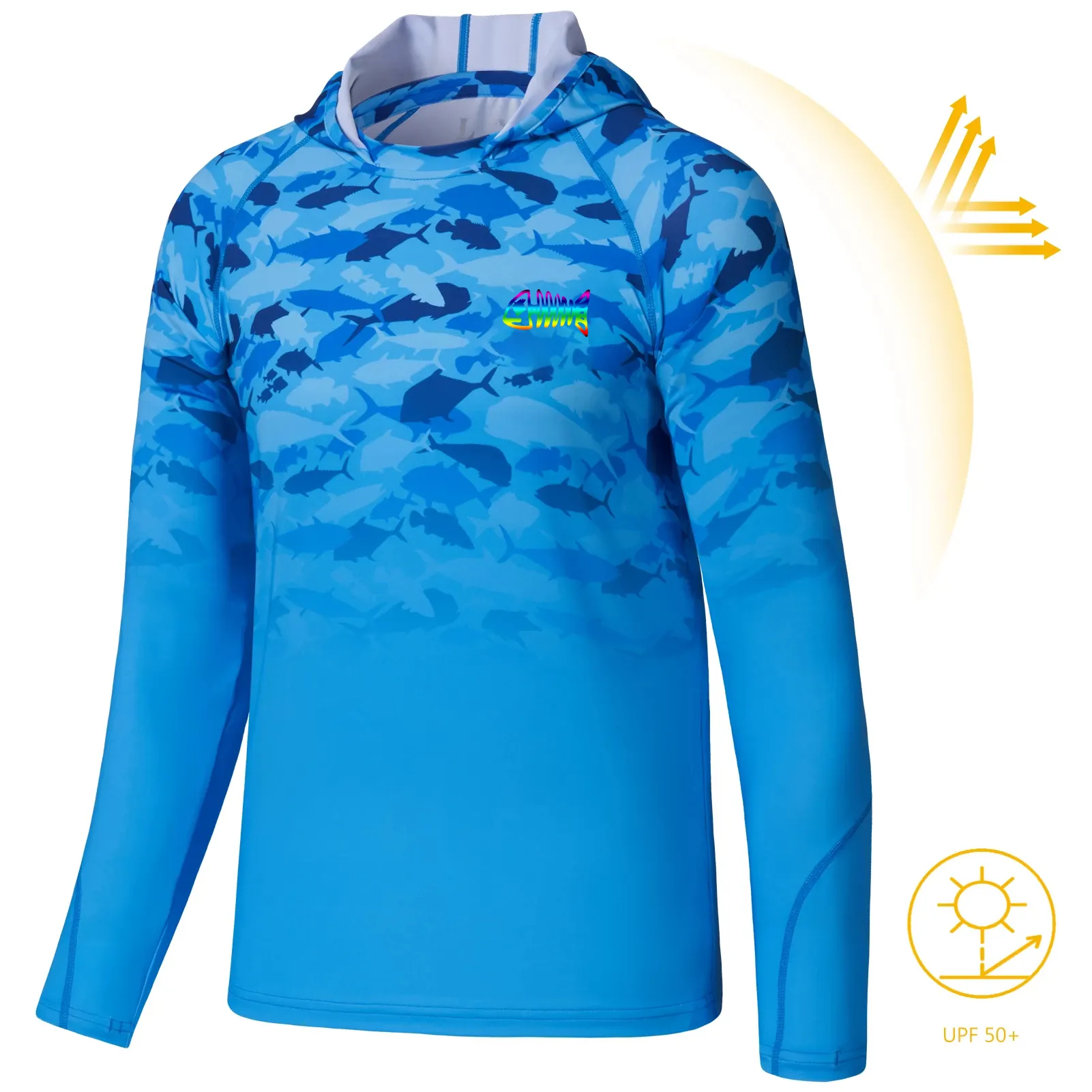 Men's UPF 50+ Sun Protection Hoodie Shirt Long Sleeve SPF Fishing Outdoor UV Lightweight Fishing hooded