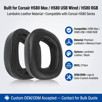 Coussinets d'oreille professionnels en peau d'agneau de remplacement pour casque Corsair HS80 Max HS80 USB filaire HS80 RGB, isolation phonique, mousse à mémoire de forme