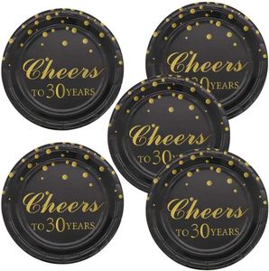 Modern 9-Inch Black Gold Foil Disposable Paper <b>Plate</b> Cheers to 30 Years 30th Birthday Anniversary Party Supplies - Product Image 1