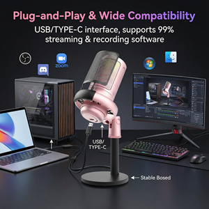 Microphone USB/Type-C rose avec éclairage RGB, Plug & Play, Condensateur Cardioïde pour Streaming en Direct/Enregistrement/Karaoké 192kHz/24bit PJT-DMK2143 - Product Image 4