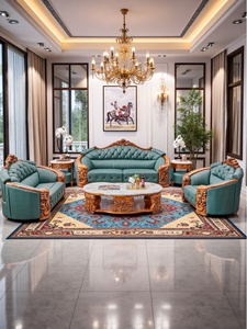 Set di Divani ZBS in Legno di Ebano e Vera Pelle, Stile Europeo e Cinese Moderno, Imbottitura in Spugna ad Alta Densità per <span class=keywords><strong>Soggiorno</strong></span> di Villa - Product Image 1