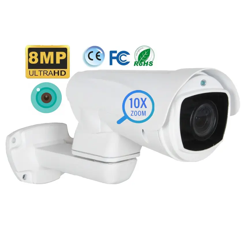 Outdoor PoE PTZ Bullet IP 5MP 8MP 4K HD 10x Optical Zoom CCTV Security Waterproof 330ft Laser IR Surveillance Camera