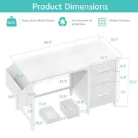 Bureau d'ordinateur moderne blanc avec tiroirs en tissu armoire 47 pouces bureau à domicile table d'écriture bureaux pour PC