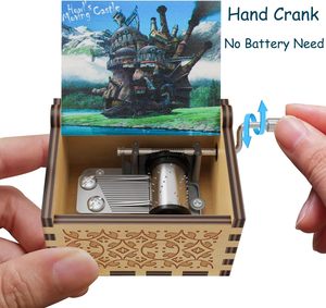 Cajas de música de madera aullidos Castillo en movimiento caja de música Anime madera hecha a mano caja de música amor - Product Image 4