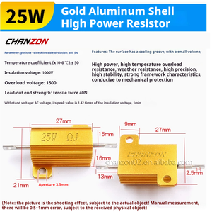 Résistance de coque en aluminium doré RX24 25W 1R 2R 3R <span class=keywords><strong>3</strong></span>.3R 4.7R 5R 6.8R 10R 20R 30R 100R 1K <span class=keywords><strong>Ohm</strong></span> résistances de précharge de charge de puissance RX24-25W - Product Image 2