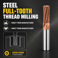Fresa de roscado de diente completo para acero, de carburo sólido con recubrimiento AlTiN 60 °   Cortador CNC de Roscas de Paso Único para Producción de Alto Volumen M1-M12