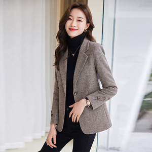 Women's Blazer Solid Color Woolen Fabric Anti-Wrinkle Spring Autumn 2023 New Style Elegant Petite Fit - Product Image 1